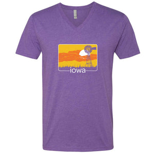 Iowa Windmill Sunset V-Neck T-Shirt